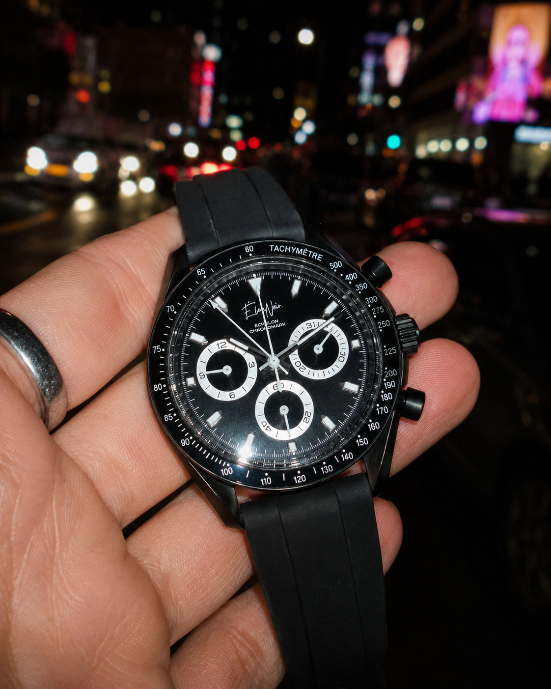 Élan Noir Chronograph Watch VK63 Black Dial Sapphire Crystal Steel 40mm