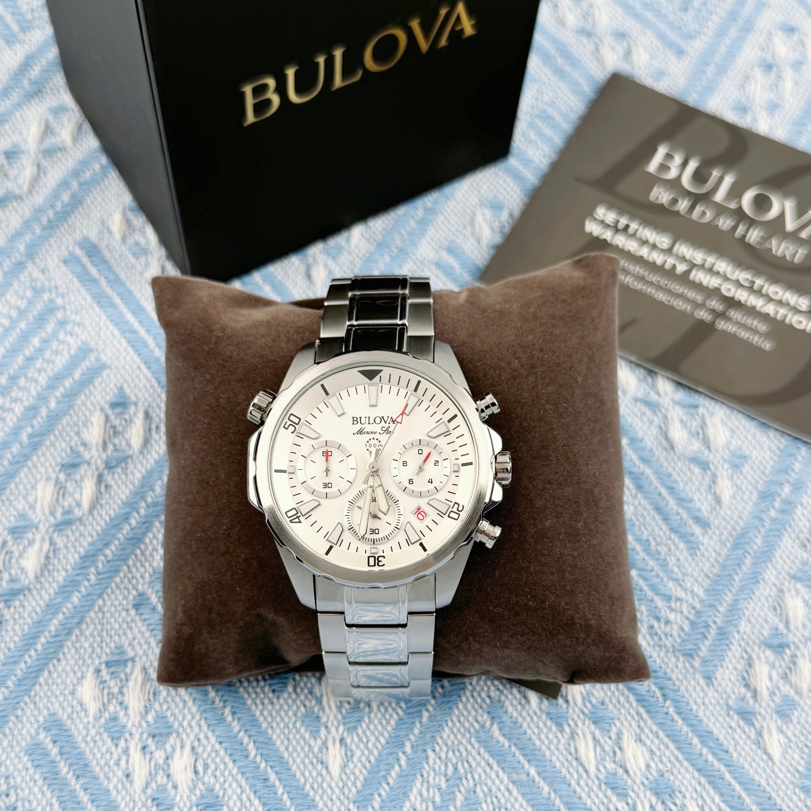 New Bulova Marine Star Chronograph Men’s Watch White Dial 43mm/96B255