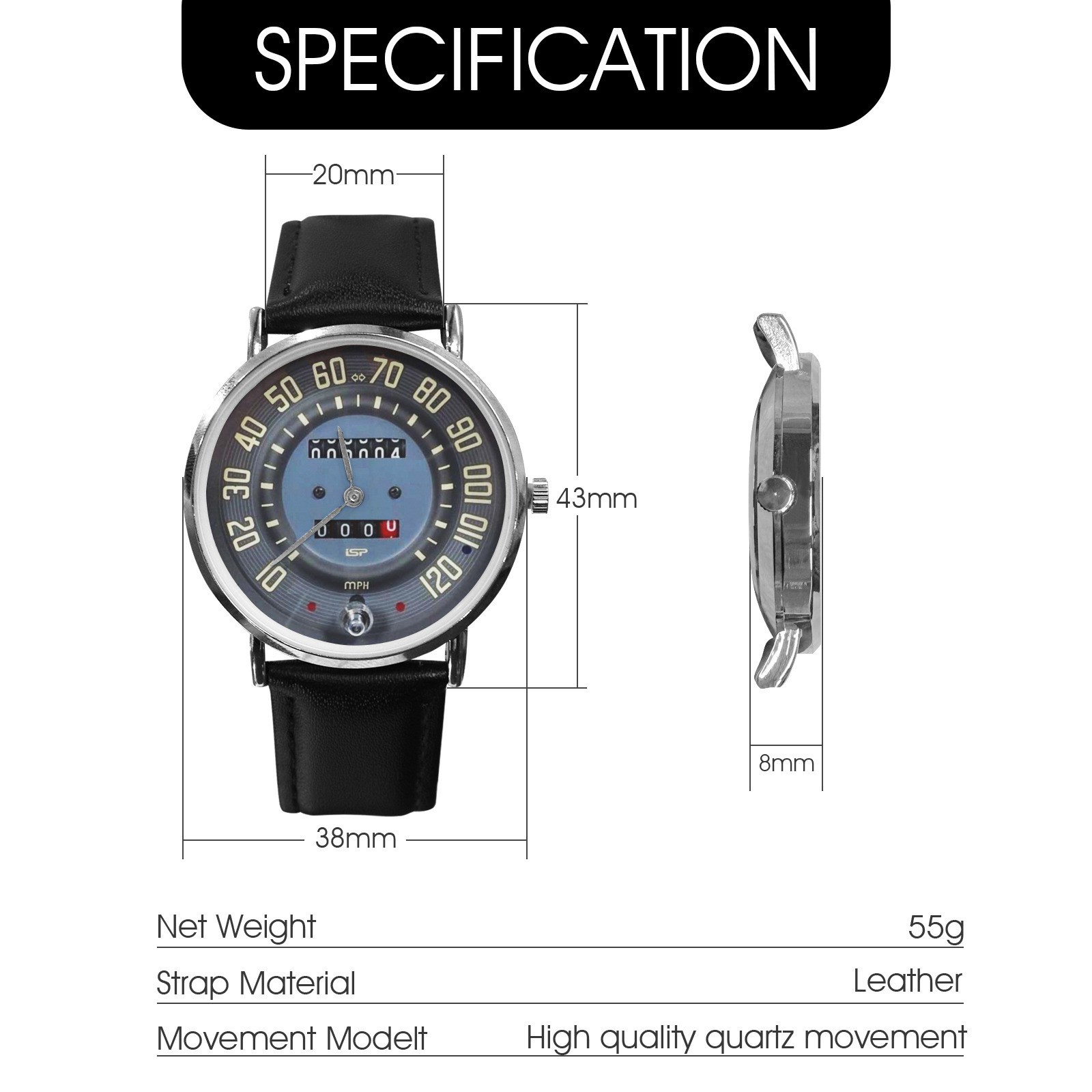 VW Bus Bug Beetle Karmann Ghia 120 MPH Speedometer Watch