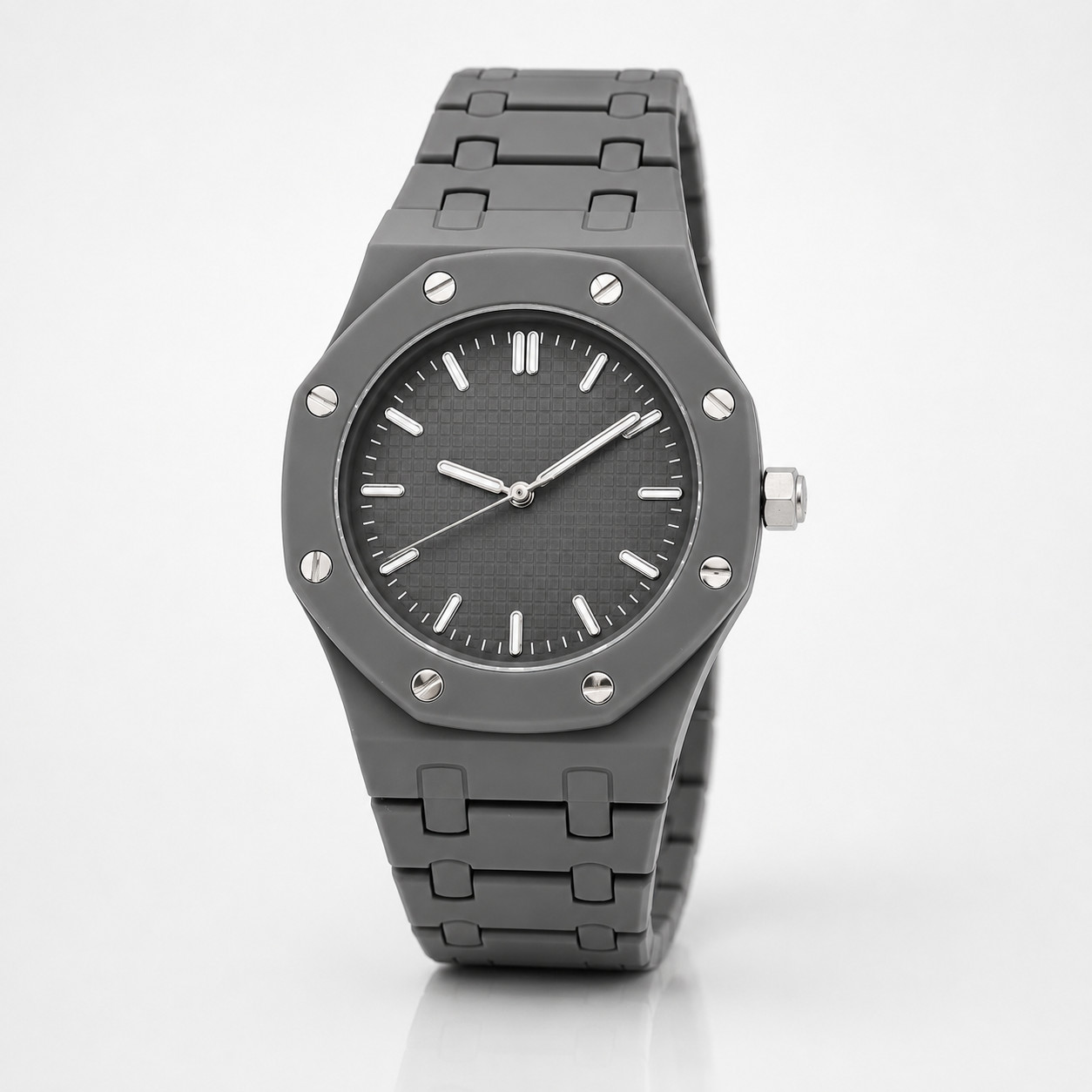 Men’s Gray Quartz Watch Metal Bracelet Octagon Bezel Analog