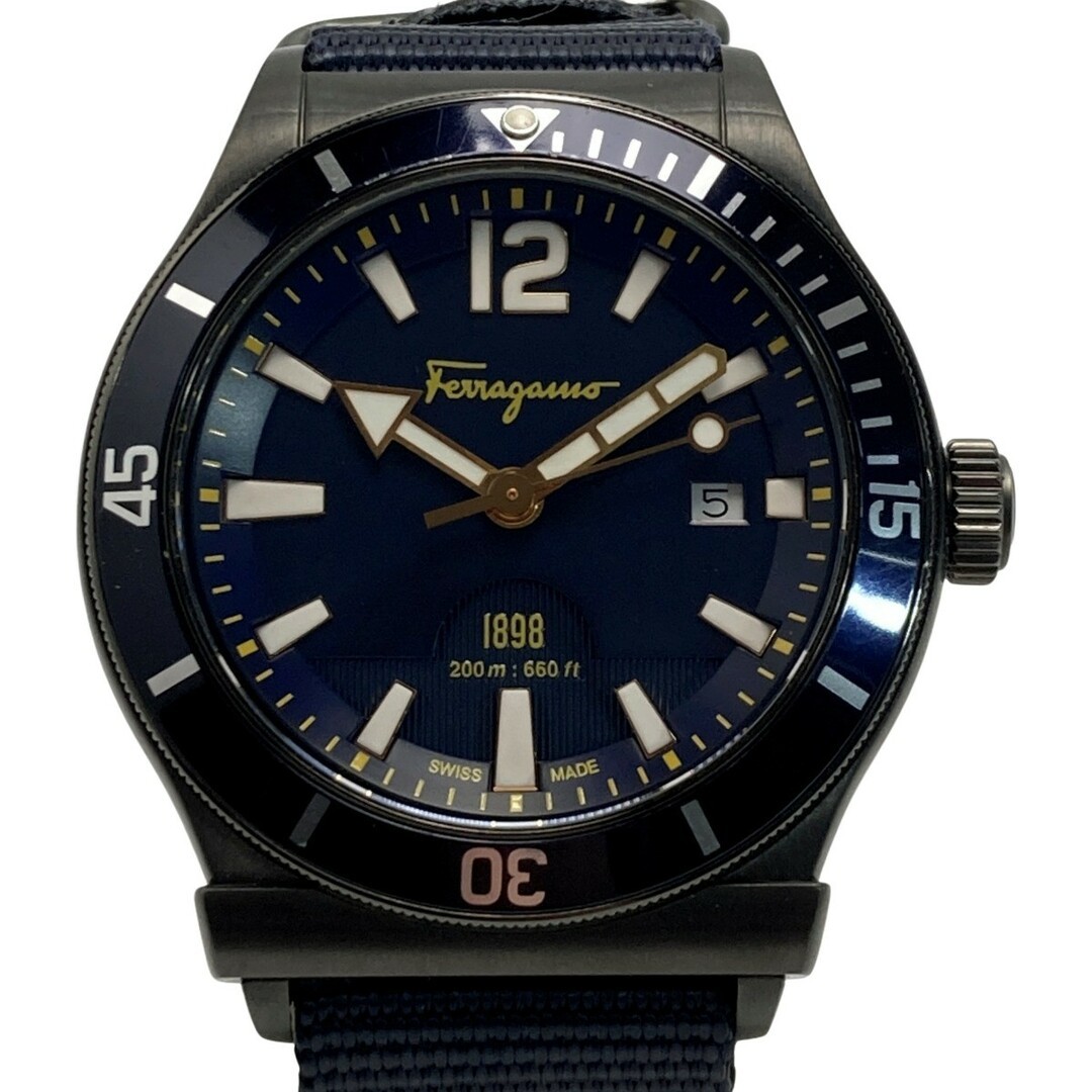 Salvatore Ferragamo 1898 Date Navy Quartz Men’s Watch Used From Japan