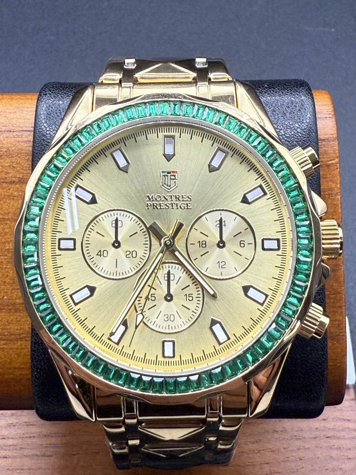 Montres Prestige by Invicta MPW-0340 45mm Gold Dial Green Bezel Crystal New NIB