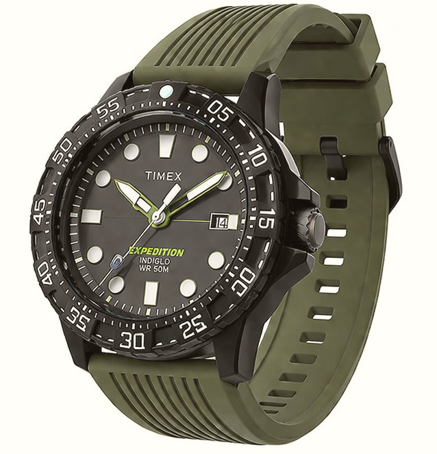 Timex Men S Expedition Gallatin 44mm Watch – Black Case Green Dial with Green