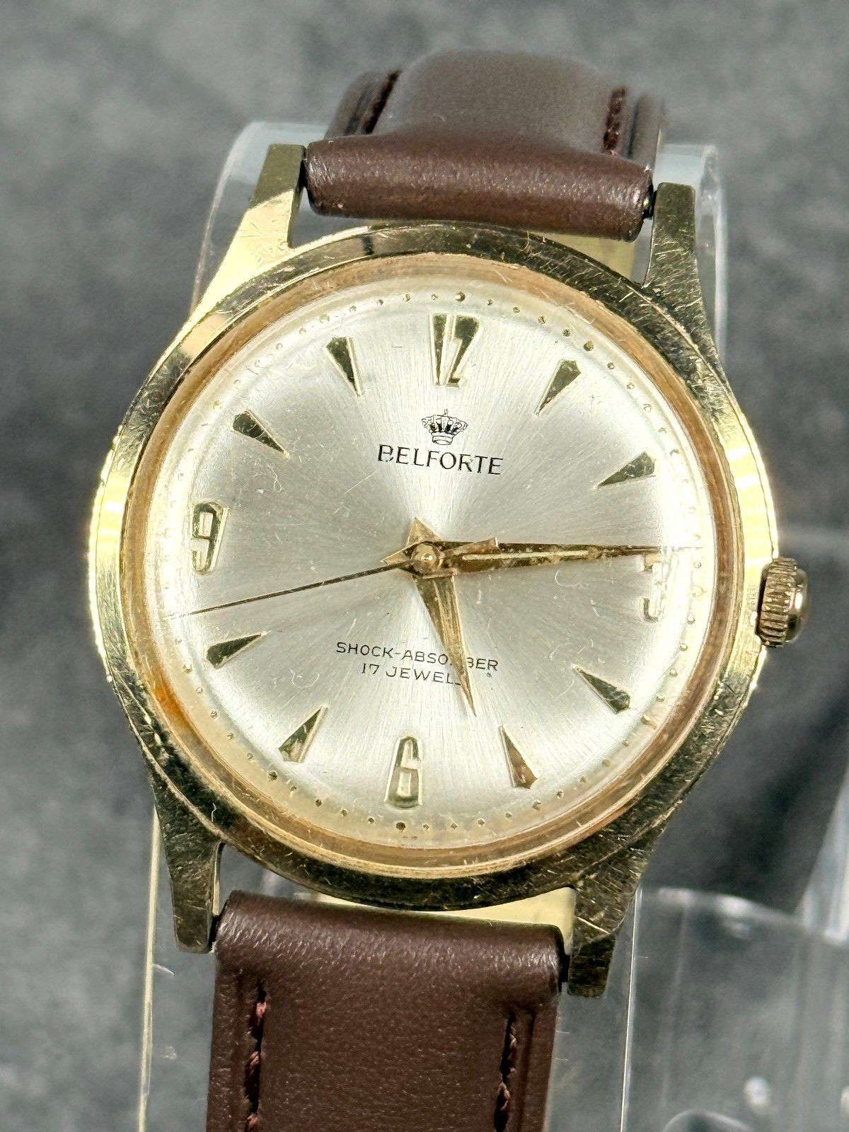 Belforte 9045 17J Shock Absorber Vintage Men’s Watch 33.5mm Runs Japan