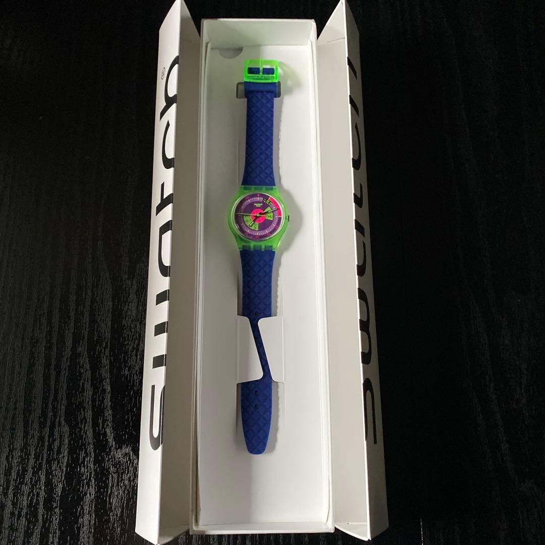 [A3M] Swatch Neon Sky Chart Blue Plastic Quartz Unisex Watch New [f98]