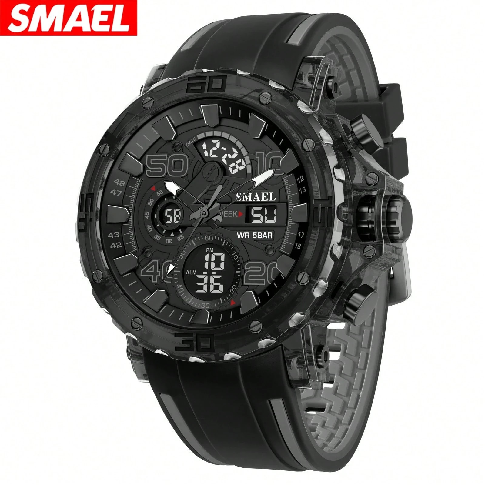 Pointer & Digital Display LED Backlight Alarm Chronograph Function Sport Watch
