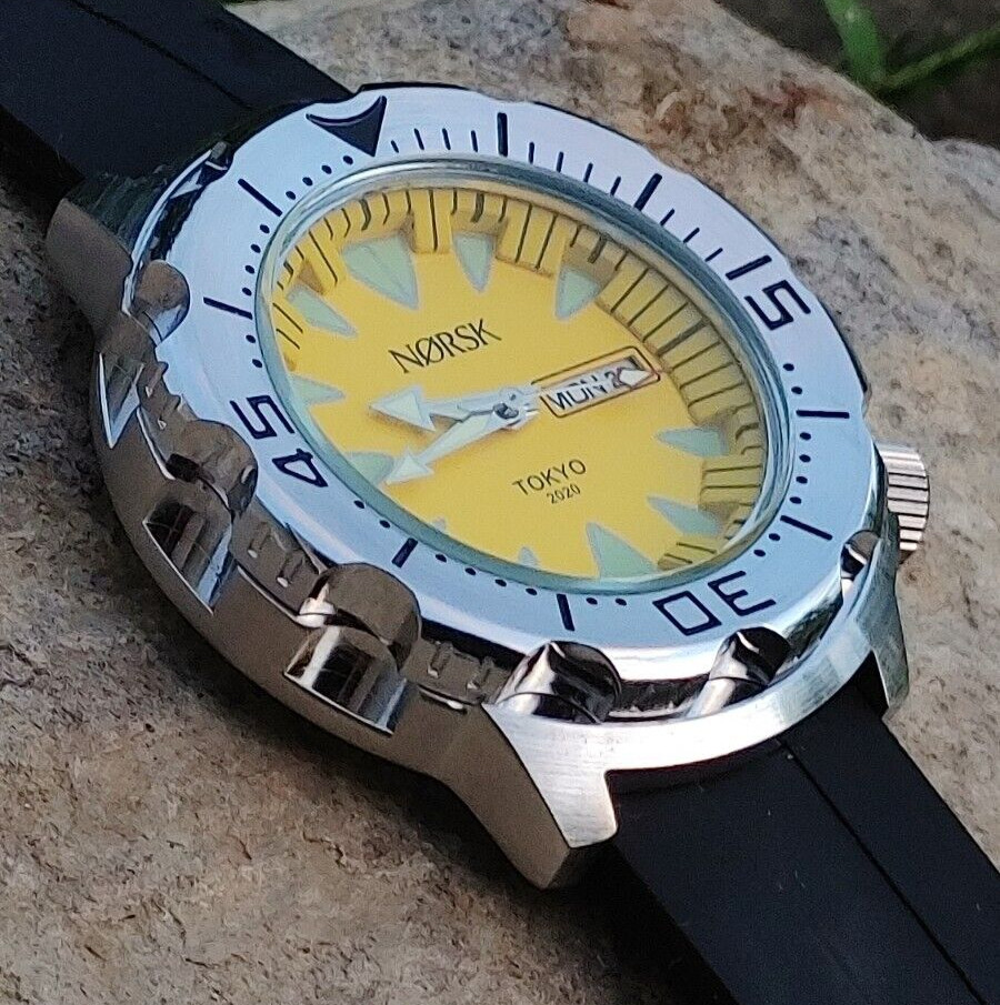Sea Monster Diver Watch, Norsk, Norway Tokyo Olympics, Citizen quartz – Yellow