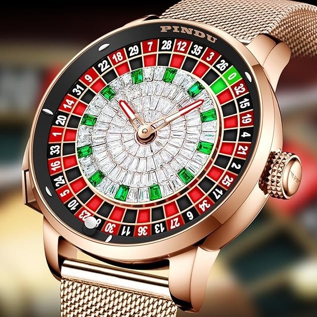 🔥USA🔥 PINDU Design NH35A Rotary Roulette Casino Mechanical Watch BraceletP6616