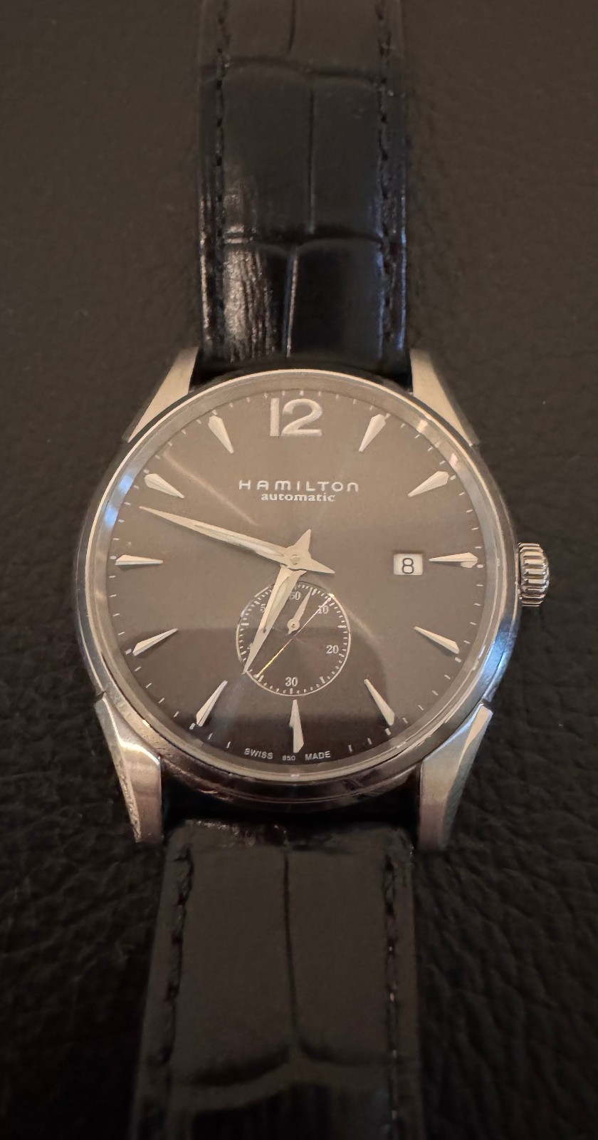 Hamilton Jazzmaster Small Second Automatic Black Strap Box and Papers H38655785