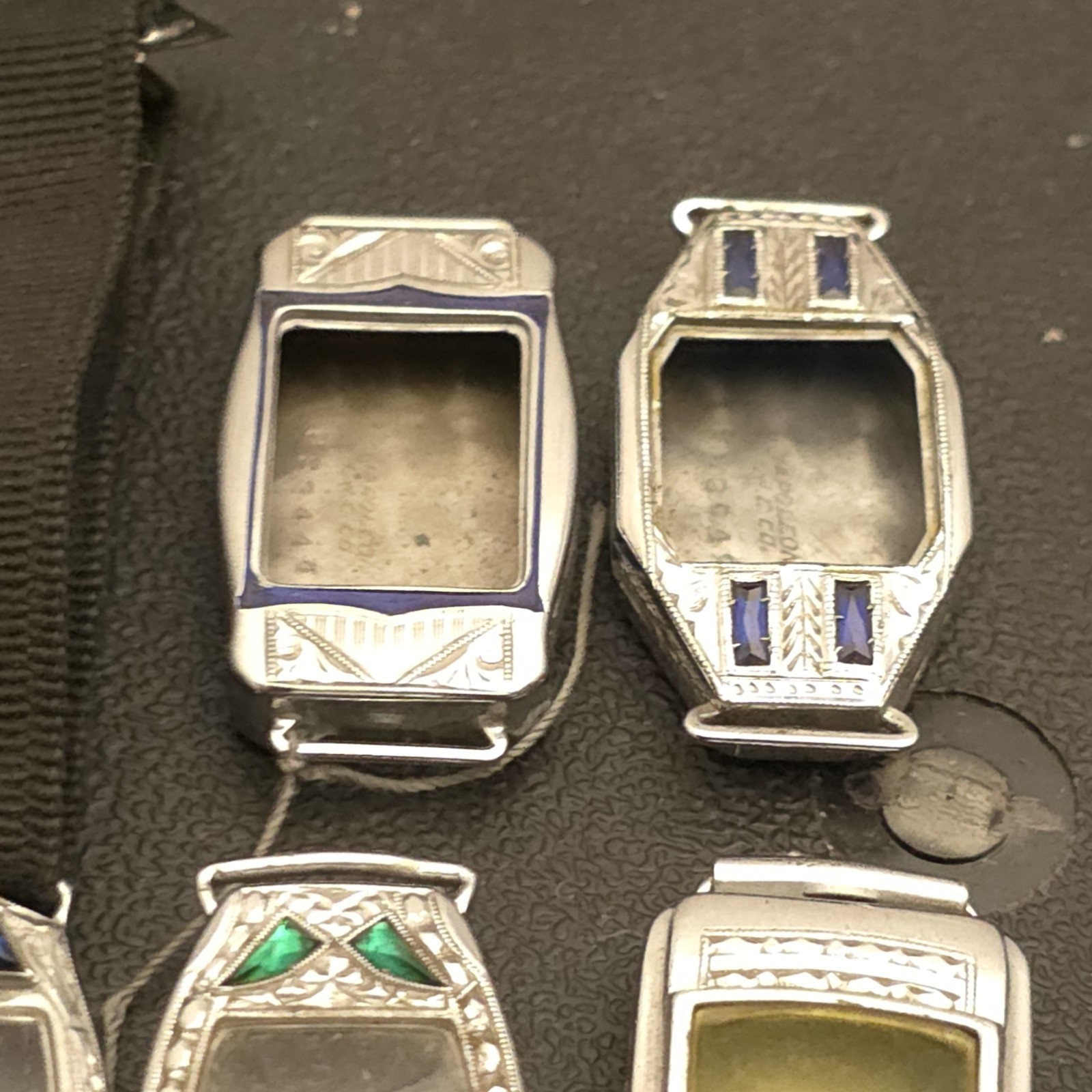 FP3 RARE VINTAGE 20s LADIES ENAMELED ART DECO WATCH CASES CASE LOT GROUP WATCHES
