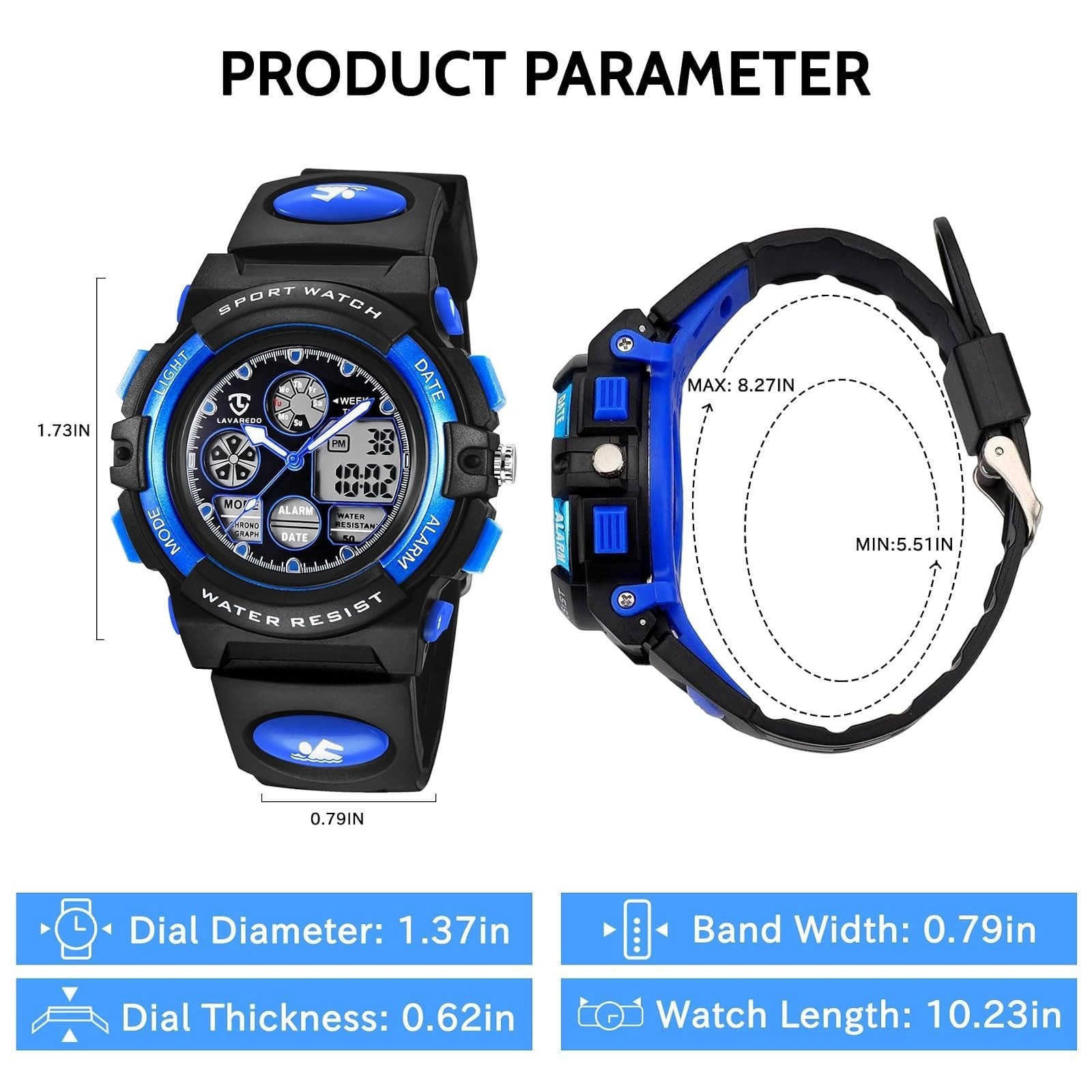Kids Watch Boys Girls Ages 5-15 Analog Digital Waterproof Alarm Stopwatch Gift
