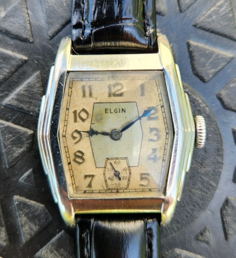 Vtg 1932 Elgin Model 1 Grade 487 Men’s 29mm Stepped Tank Watch Mechanical NICE!!