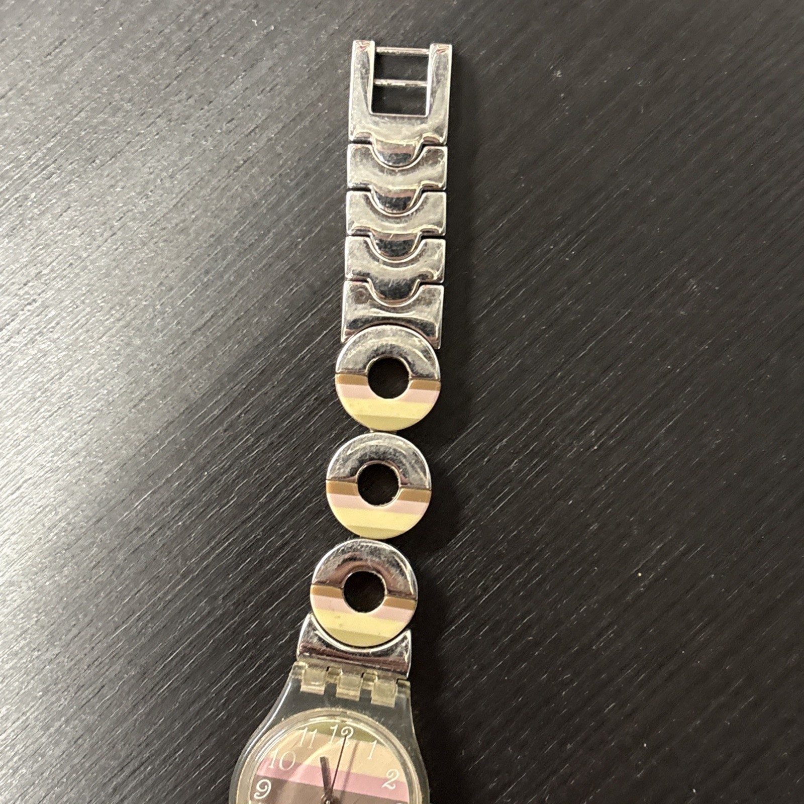 Swatch AG2004 Clear Resin Multicolor Dial Ladies’ 25mm Watch Needs Battery