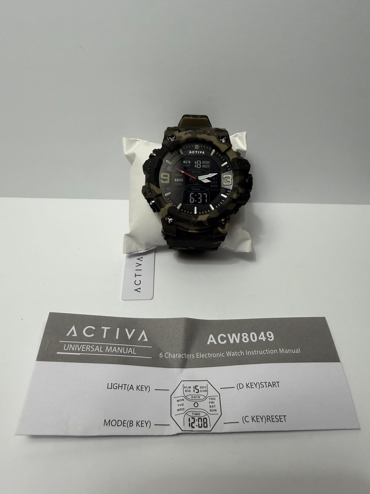 Activa Men’s Analog-Digital Camo Quartz Resin Strap Watch 5 ATM Alarm Chrono