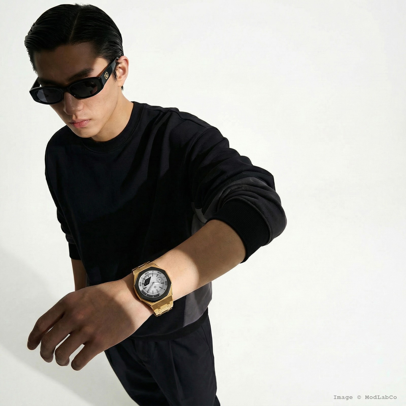 MLC-350 modlab company BESPOKE Octagonal White Dial Gold Metal 42mm Custom Watch