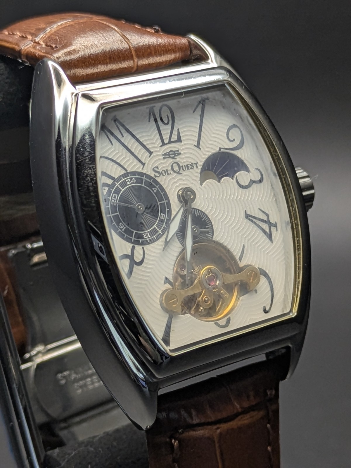 SOL QUEST Automatic Skeleton Moonphase Men’s Watch 35.5mm From Japan