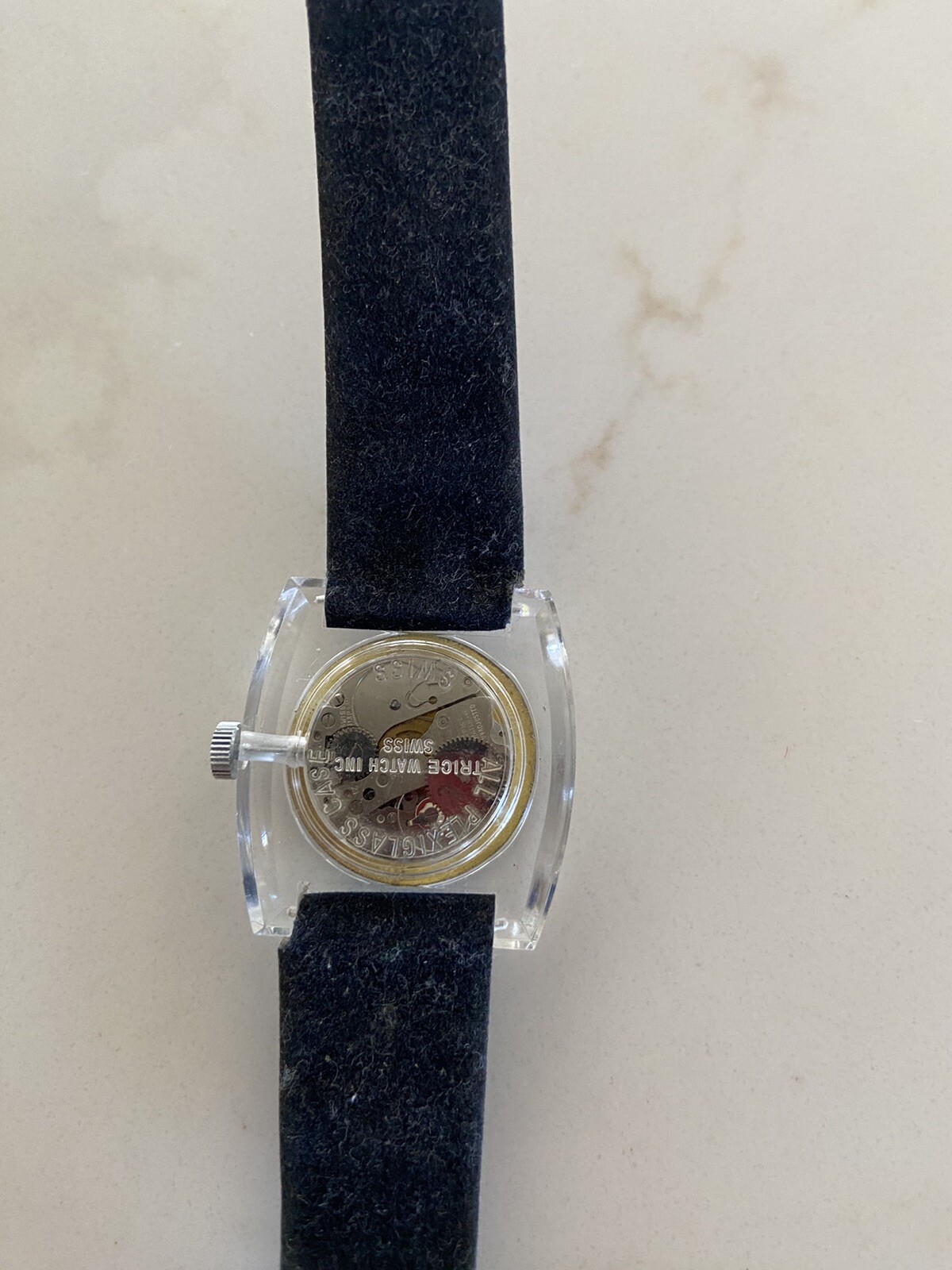 VINTAGE MCM PARADISE PLEXIGLASS WATCH WOMENS TRICE WATCH SWISS PARTS OR REPAIRS