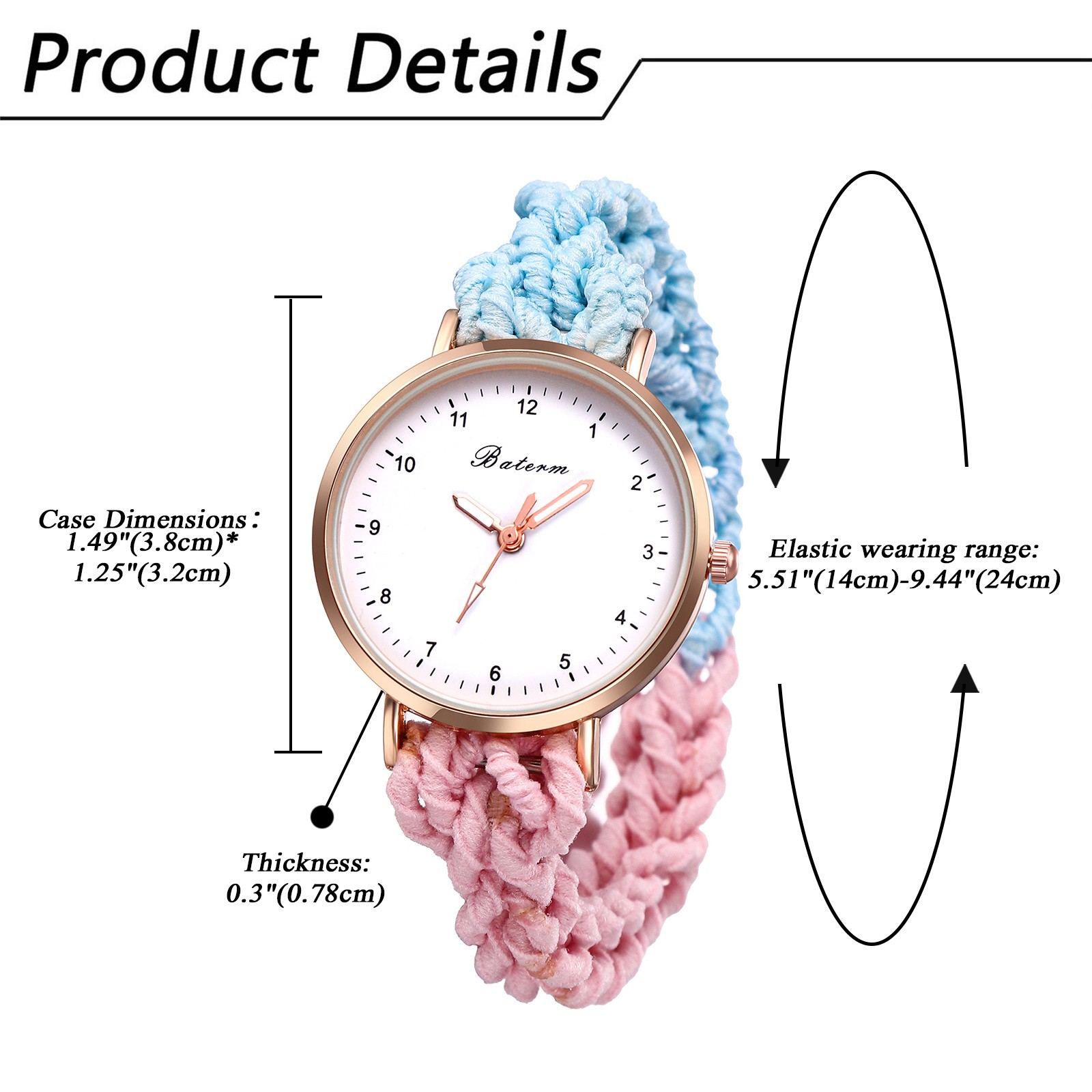Women’s Girls Stretch Band Watches Elastic Weave Rope Analog Quartz Wrist Watch