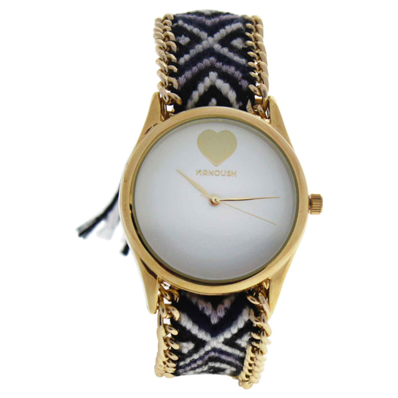 MNSHIWC Hindi Heart – Gold/Black Nylon Strap Watch for Women – 1 Pc