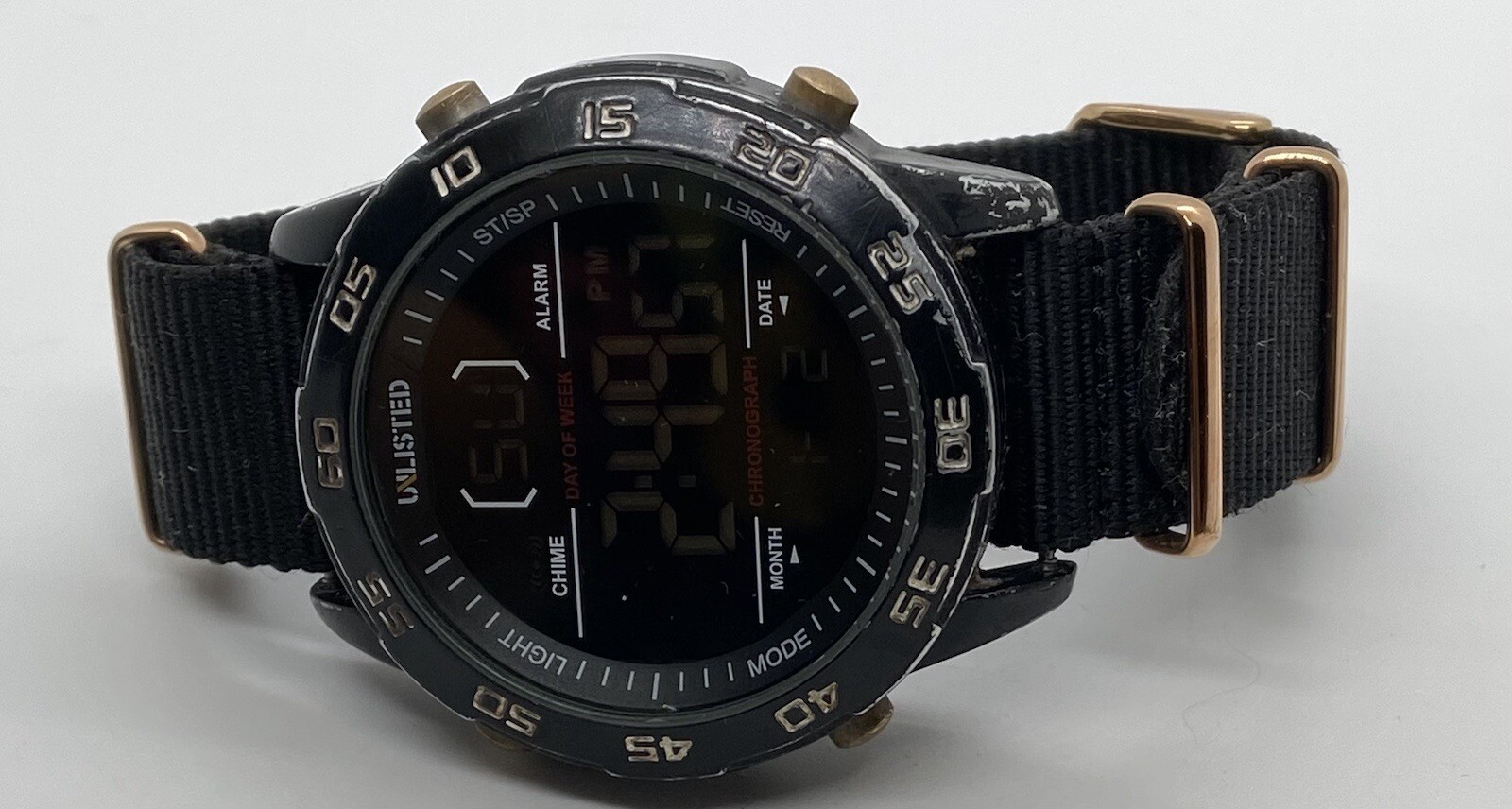 Kenneth Cole Unlisted Mens Digital Watch New Battery Backlit Date Timer Canvas