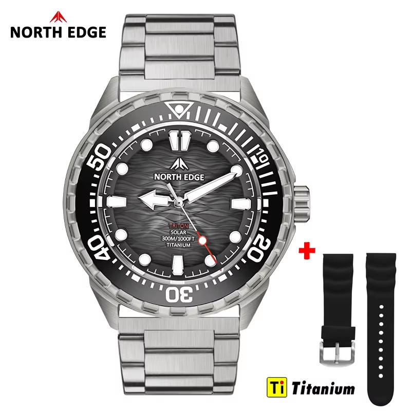 TRITON-TI Titanium Stainless Solar-Powered Diving Watch Luxury Quartz Watches fo