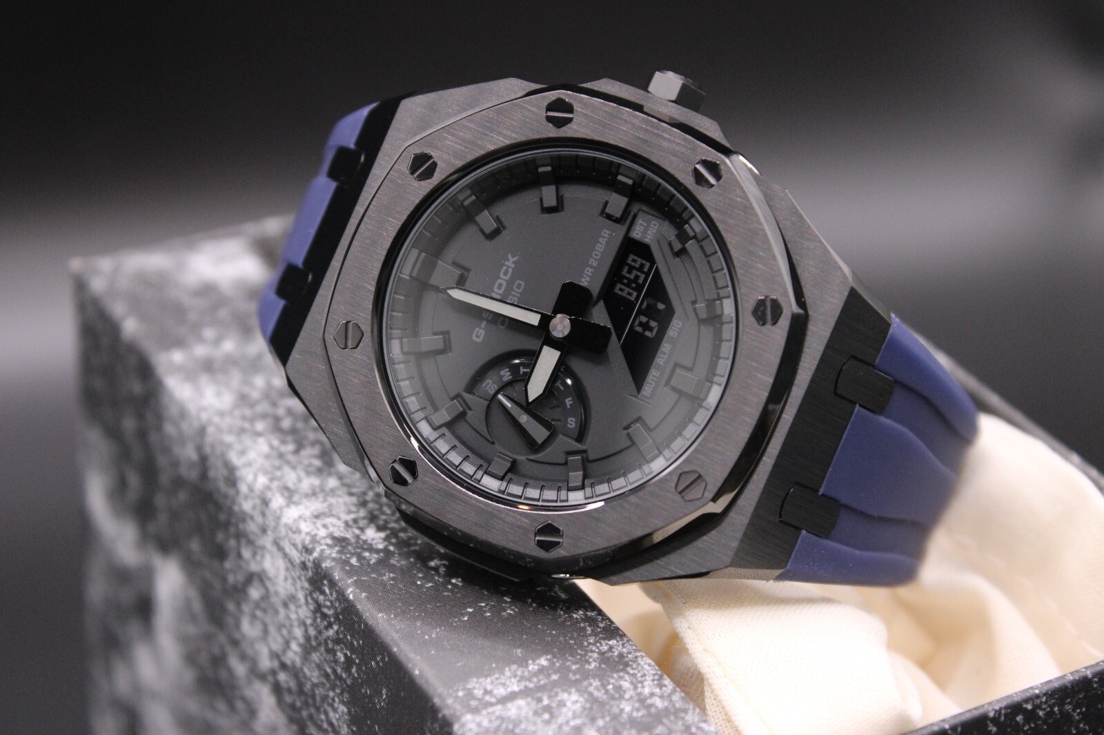 Custom Navy Blue G-Shock GA-2100 1a1 CasiOak – Stainless Steel & Rubber – Blue