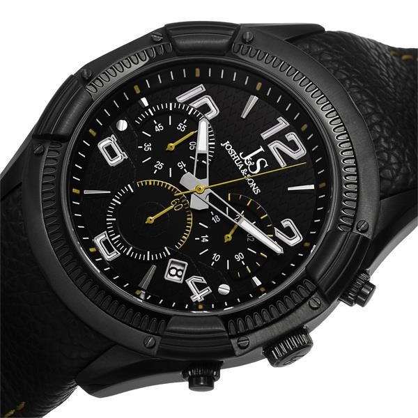Joshua & Sons JS69YL Chronograph Date GMT Yellow Accented Black Mens Watch