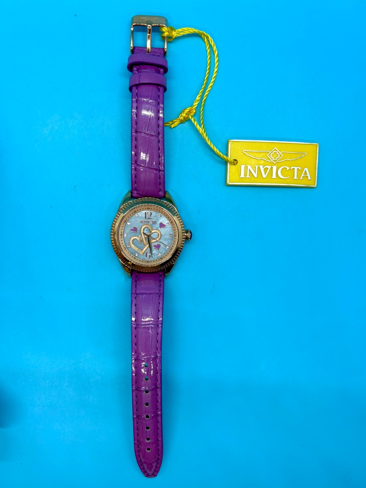 Invicta Wildflower Lady Watch 37136 Purple Leather Band Mother of Pearl Face NIB
