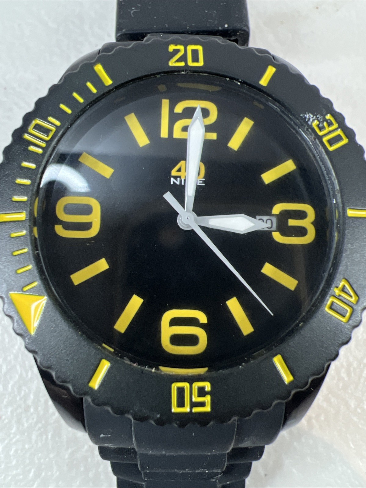 40NINE 46mm Quartz Watch with Black/Yellow Dial and Black Silicone Rubber Strap