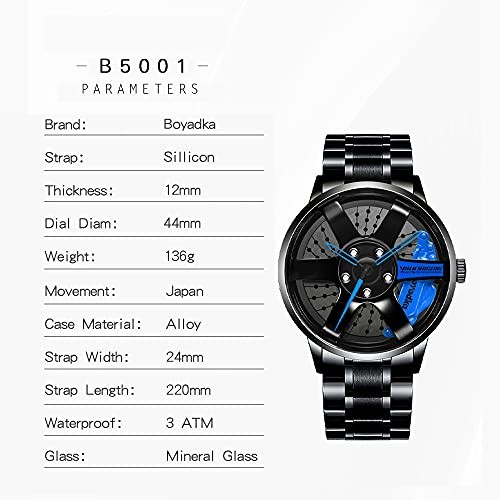 Wheel Watch, Stainless Steel With Japanese Quartz Movement, Waterproof Blue
