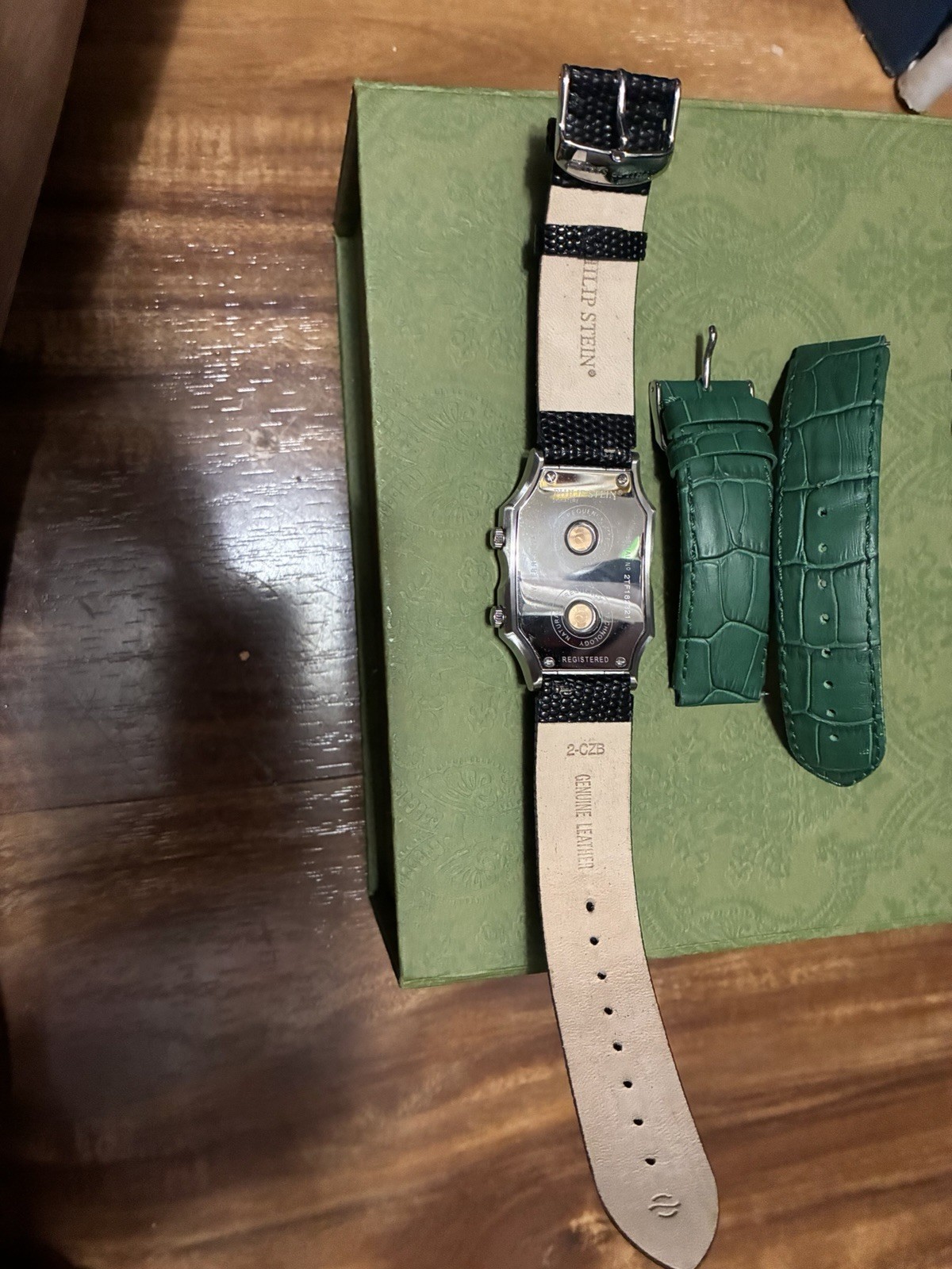 Philip Stein Signature Women’s Quartz Tonneau Watch Silver Dial Black Leather