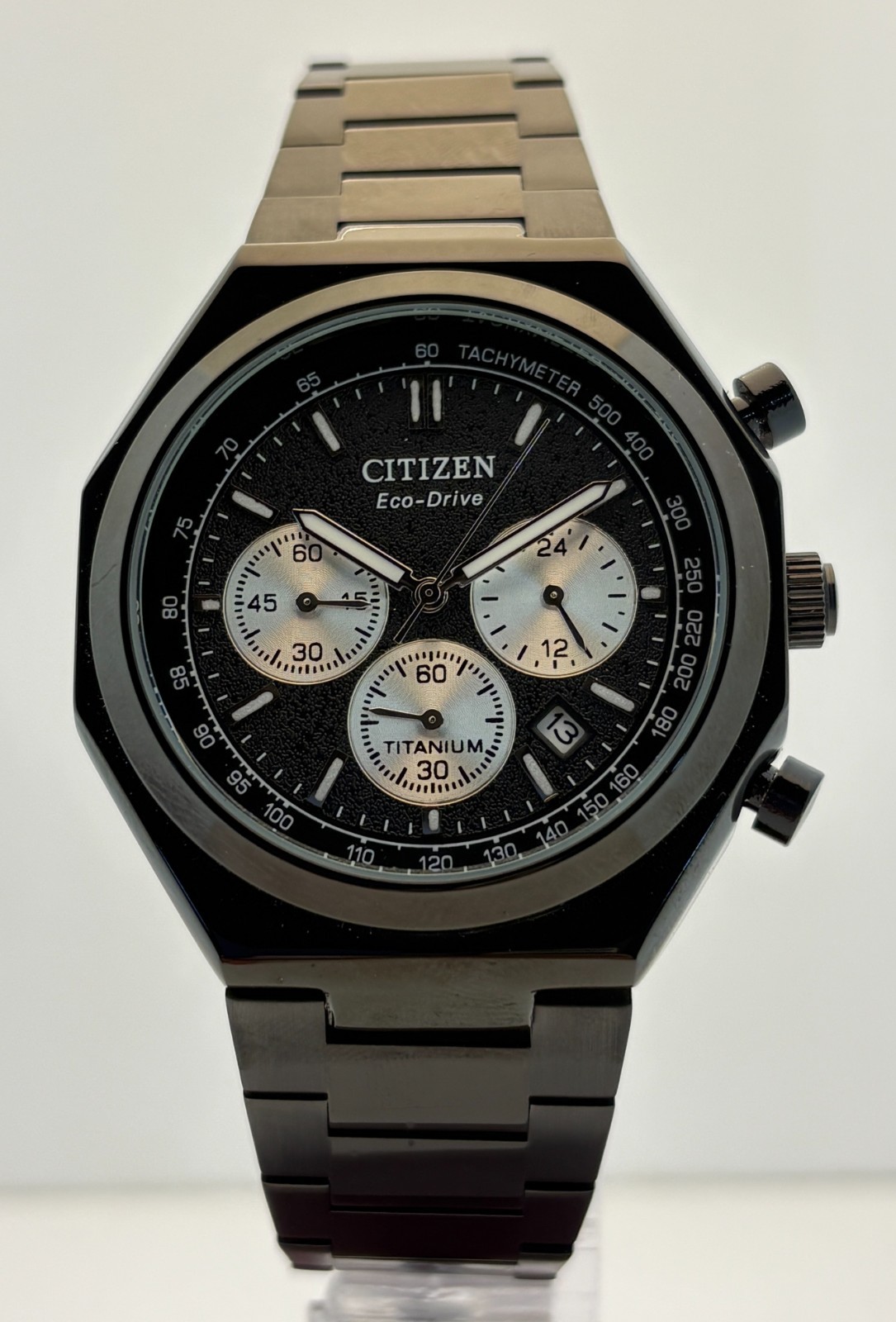Vintage Men’s Citizen Eco-Drive Chrono Quartz Black Dial Sub-Sec/Date Wristwatch