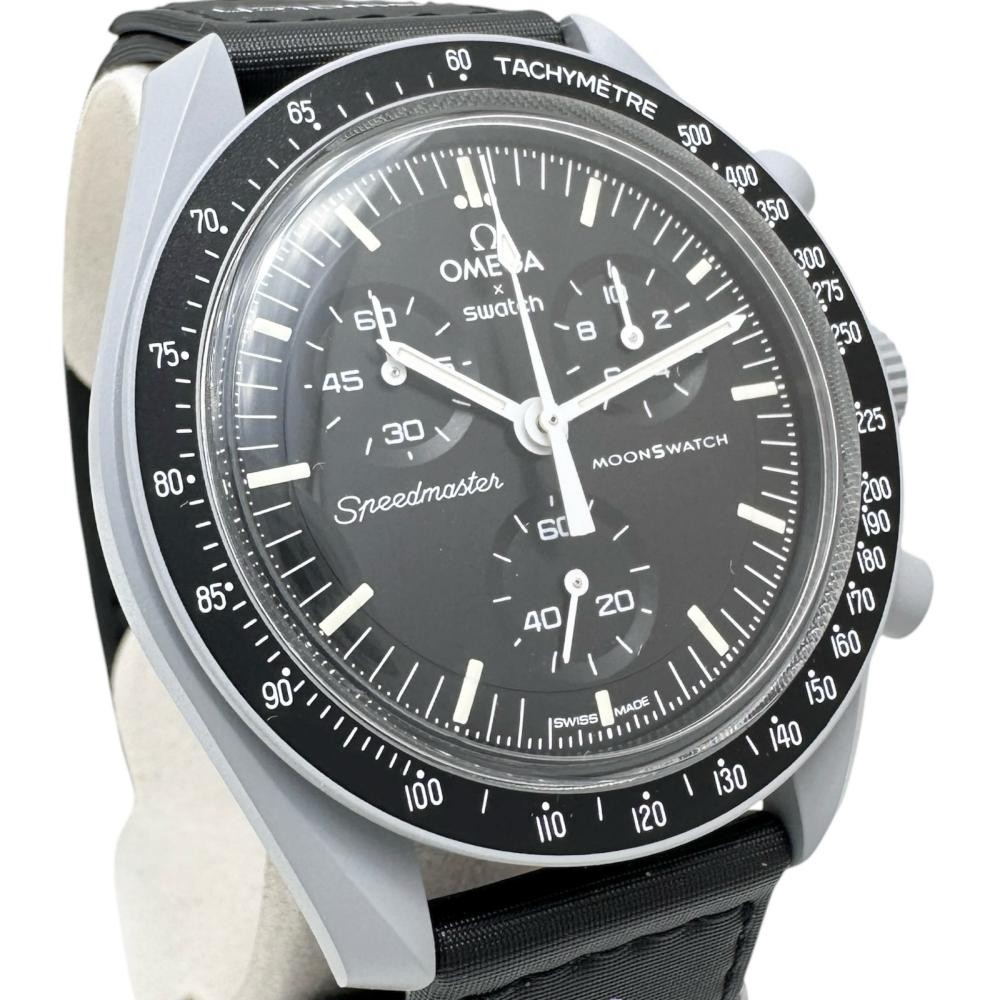 Swatch SO33M100 Mission to the Moon Wristwatch Bio Ceramic Black Dial