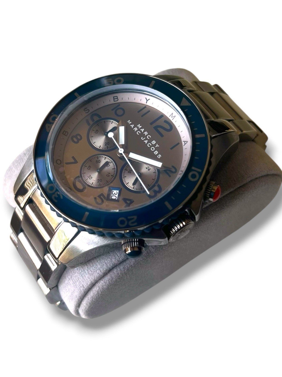 Marc Jacobs MBM5028 Rock Chronograph 46mm Gunmetal Blue Bezel Men’s Watch