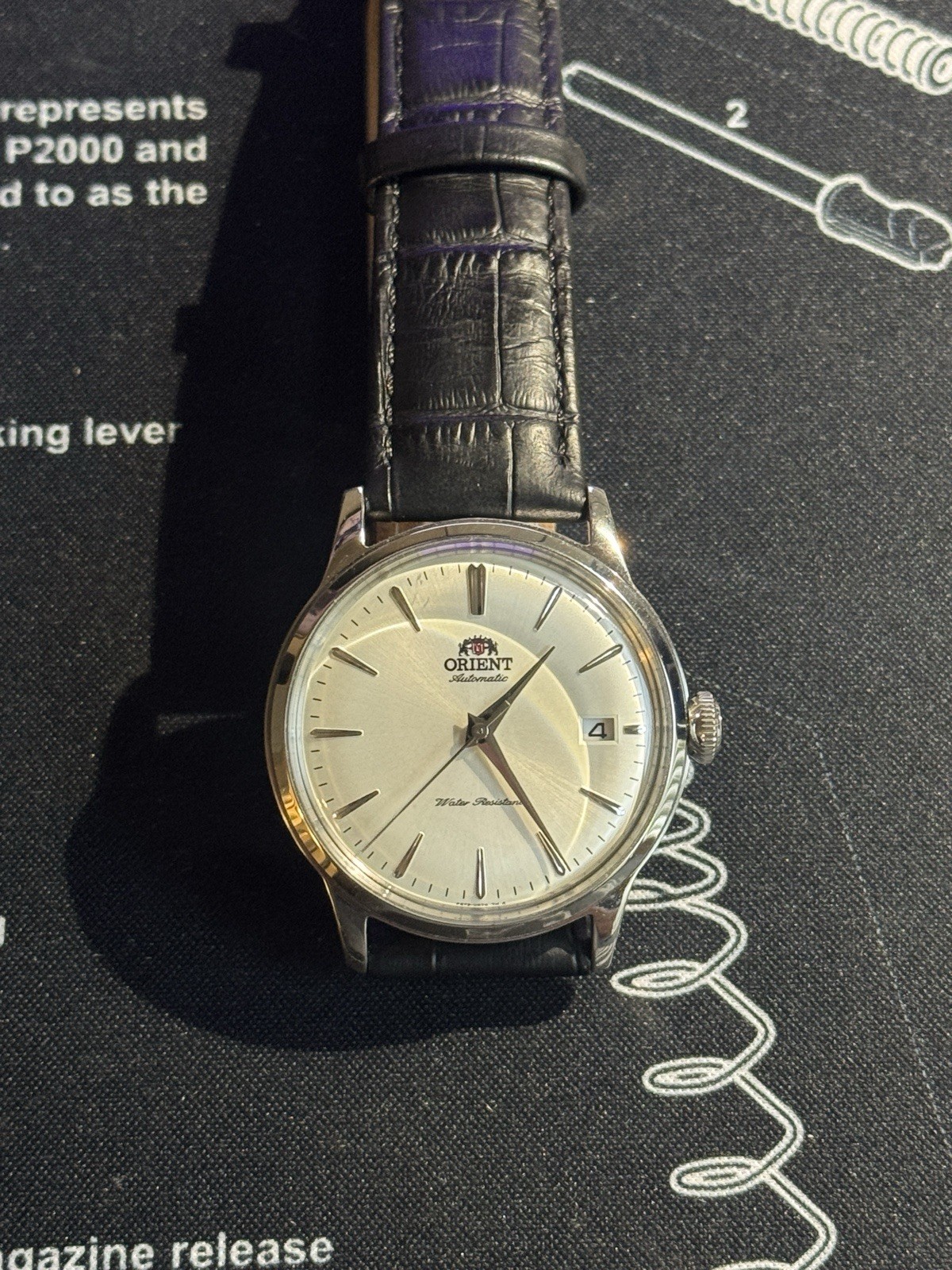 Orient Bambino Automatic Silver Dial Black Leather Date Watch w/ Box Papers