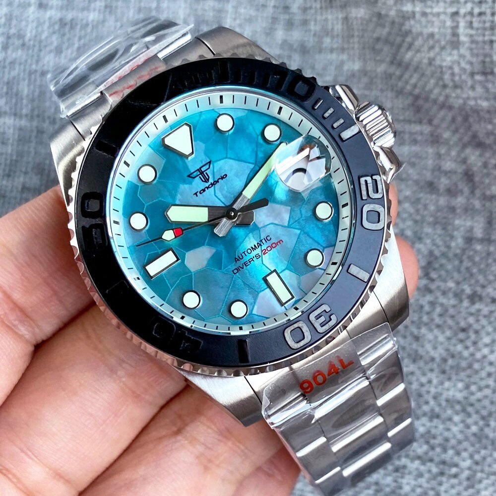 Tandorio 40mm 20ATM Green MOP Dial NH35A Automatic Watch For Men Sapphire Glass