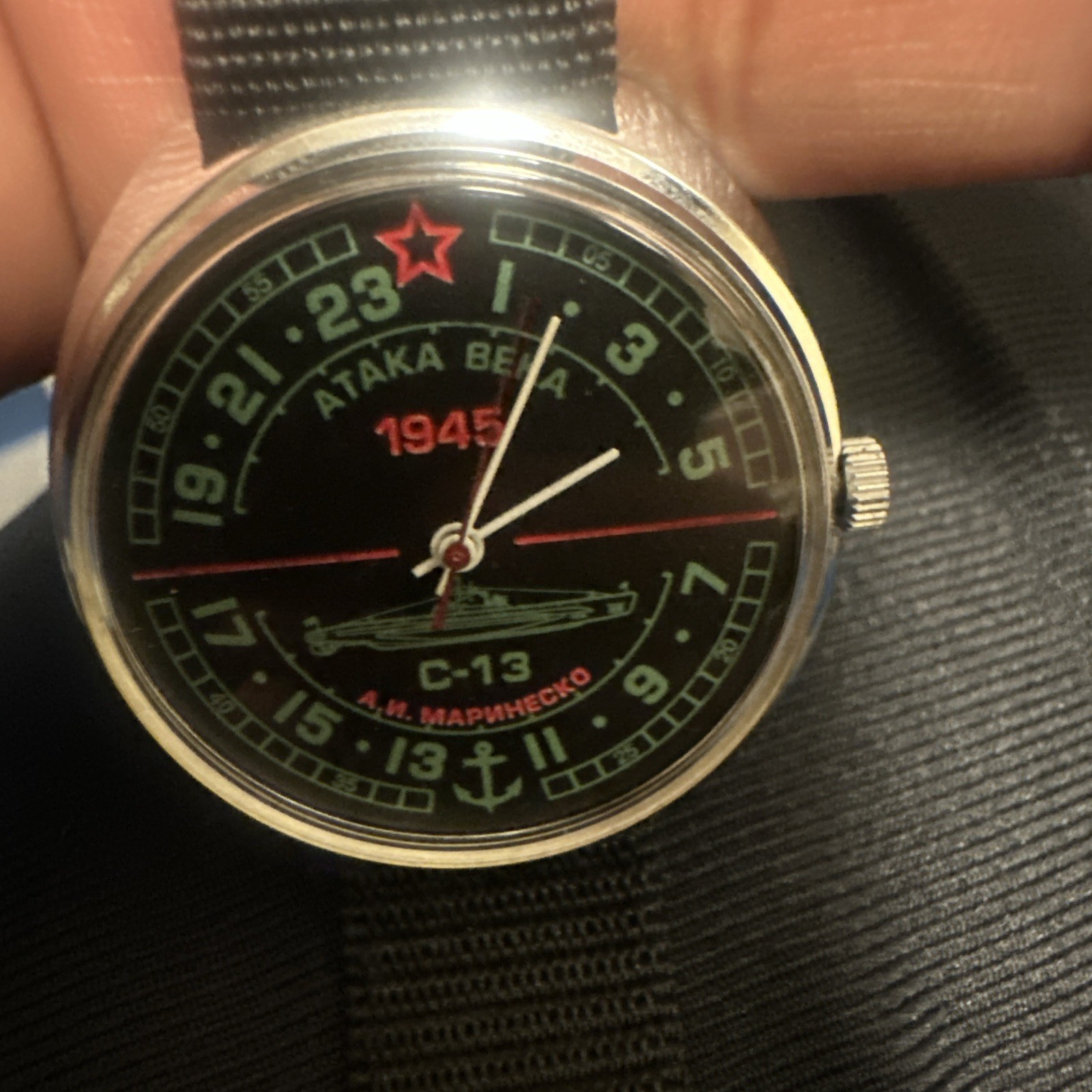 Vintage USSR Russian RAKETA 24HR DIAL Watch Red Star Submarine C-13 Needs servic