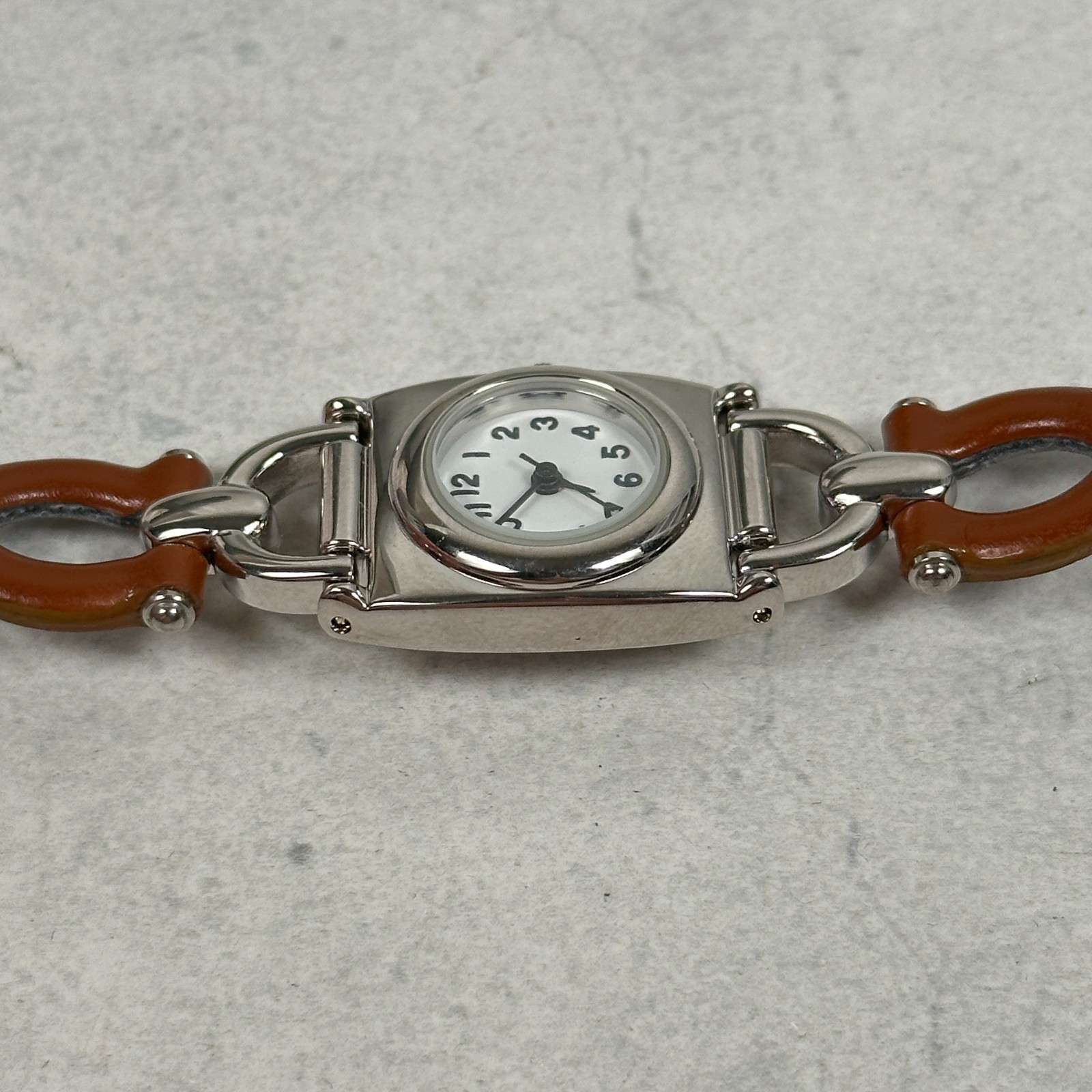 Womens Watch 20mm Square Buckle Silver Tone Faux Leather Skinny Band New Battery