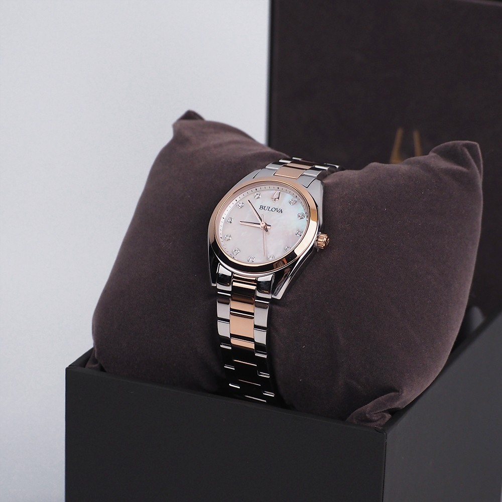Bulova Surveyor Diamond 98P207 Mother of Pearl Dial Rose Gold Band Women’s Watch