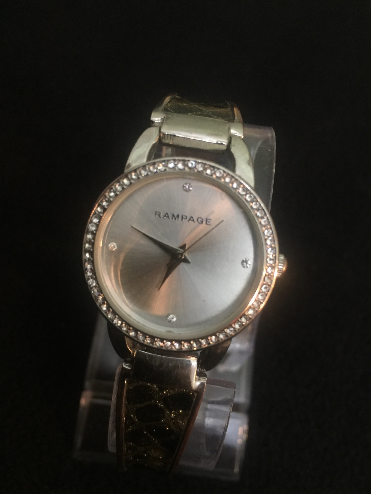 RAMPAGE,Beautiful ladies watch silver tone Cubic Zirconia bezel,New battery