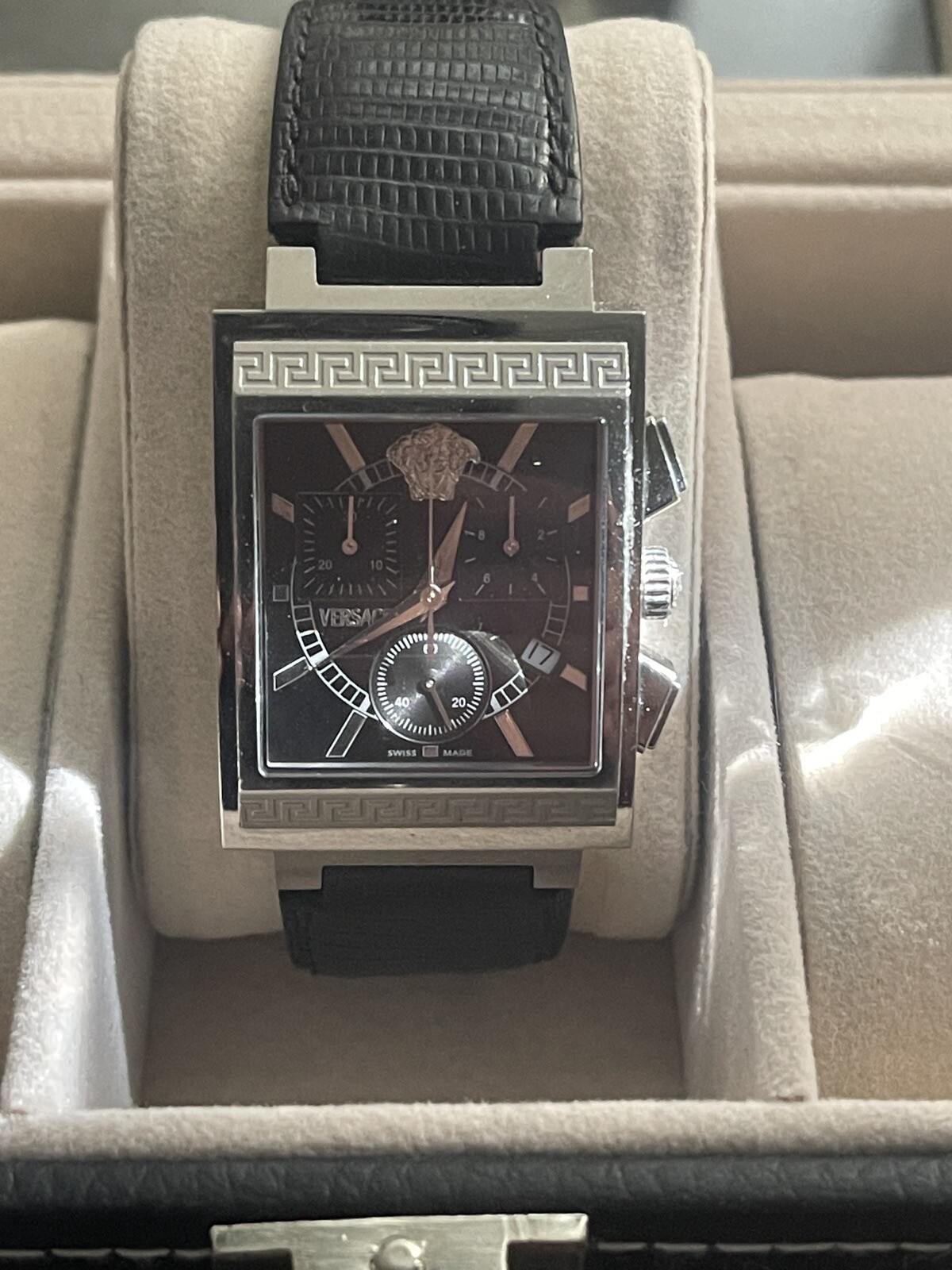 Versace Landmark Tank Original Lizzard Band Rare Classic Chronograph Watch
