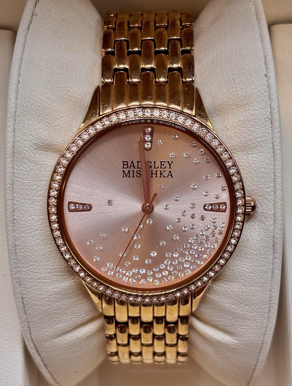Badgley Mischka Rose Gold Dress Watch Crystal Floating Confetti Dial BA/1384