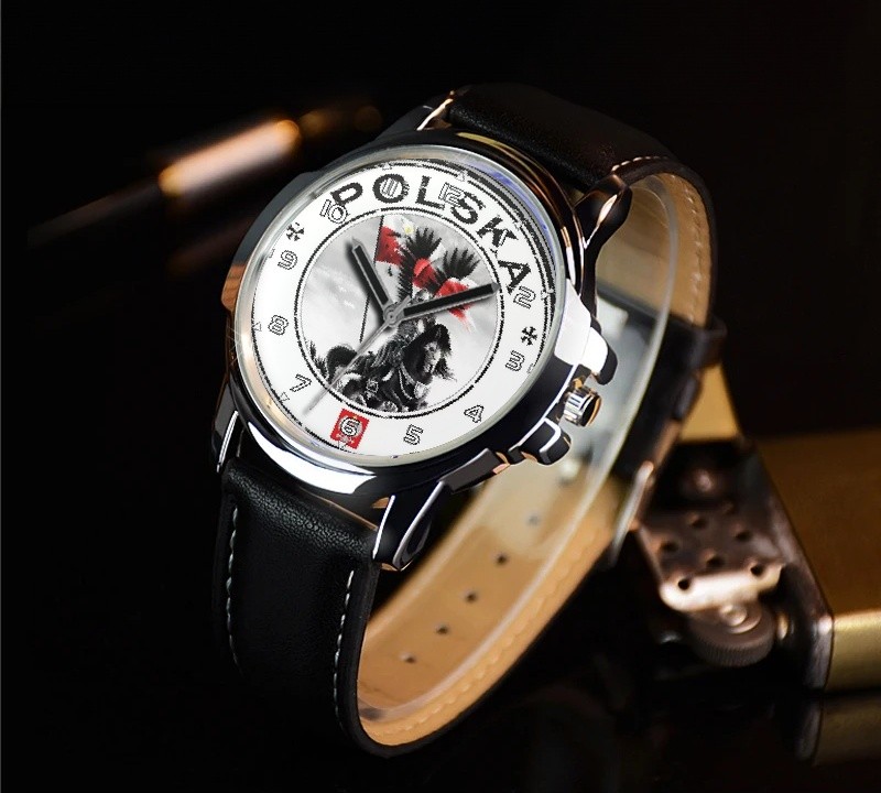 Poland Polish Polska Flag Leather Strap Big Dial Gift Wrist Watch
