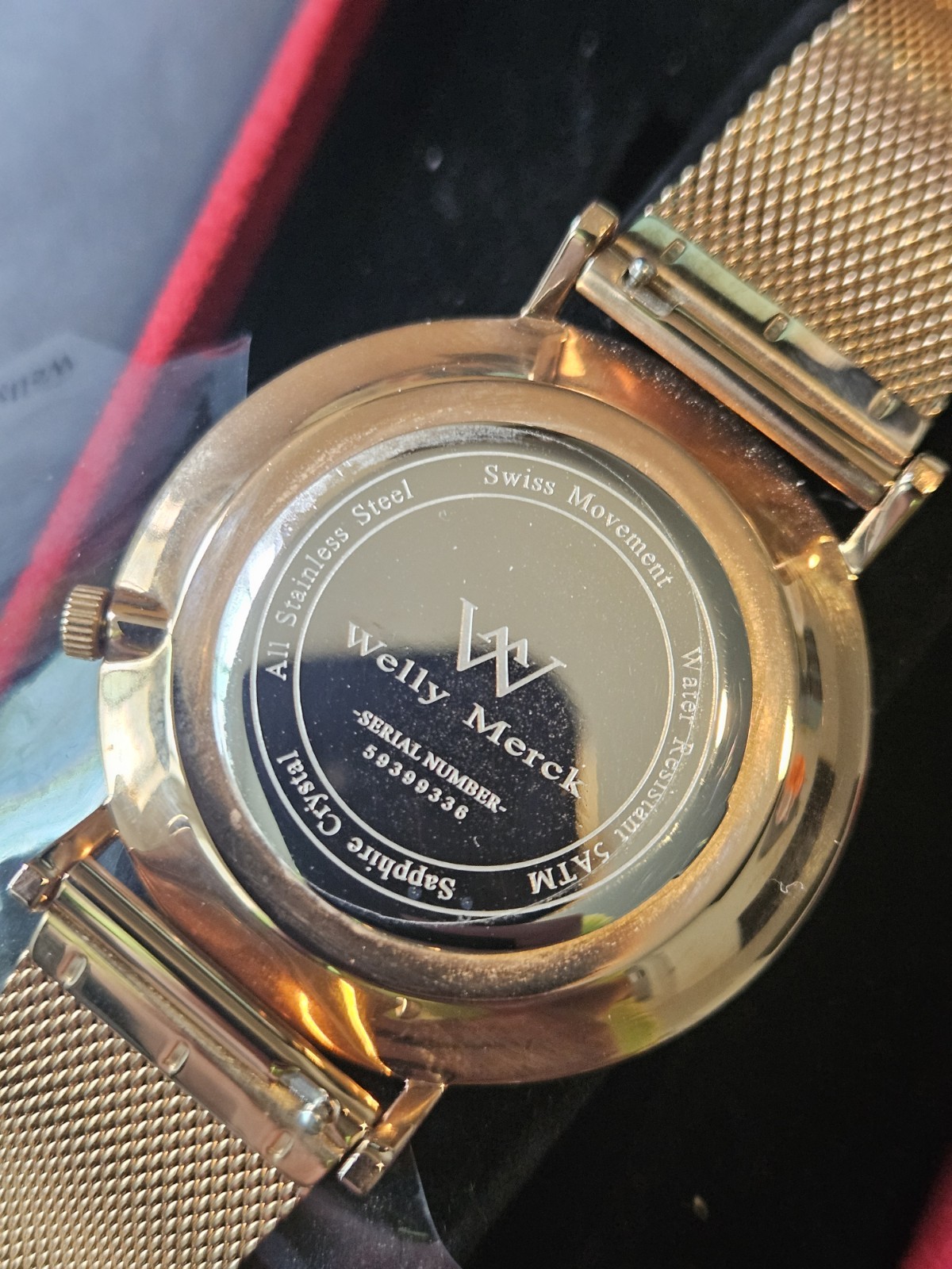 Welly Merck Rose Gold Mesh Band White Face Swiss Movement Sapphire Crystal Watch