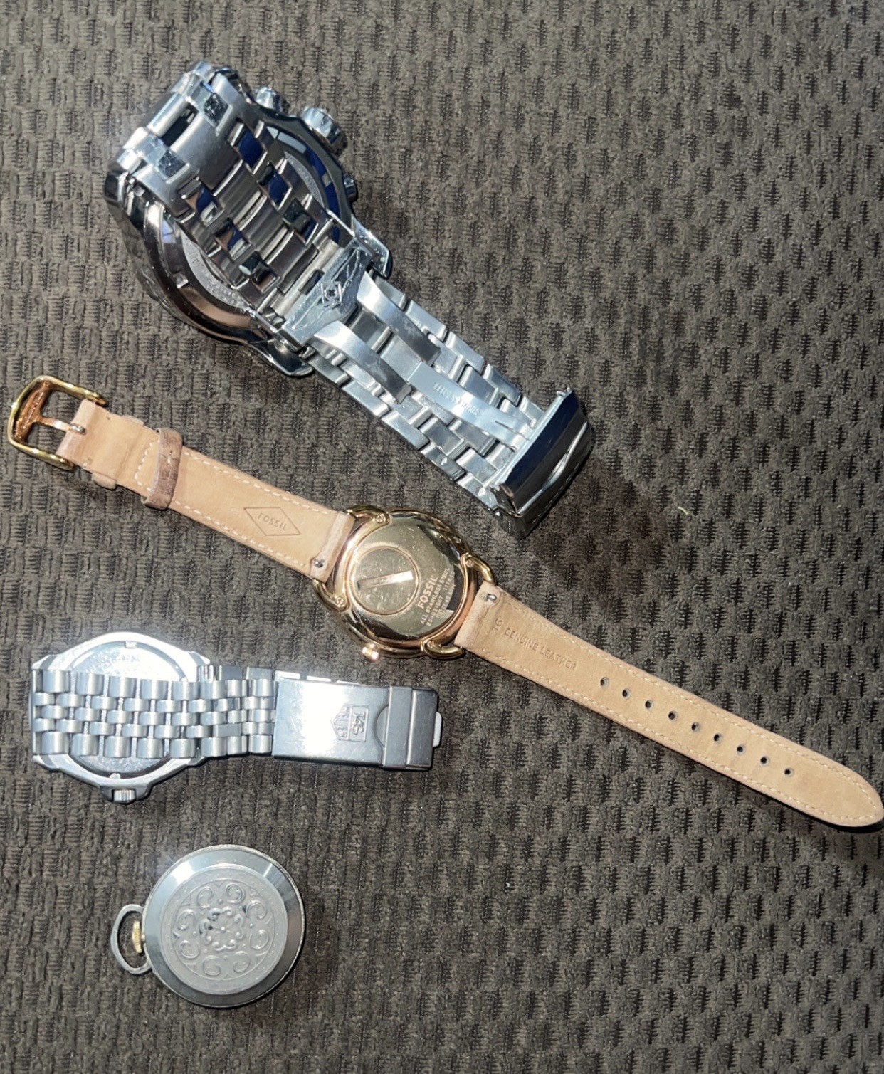 Watch Lot Tag Heuer Fossil Invicta Rex Pocket Watch Need Batteries Works As-Is