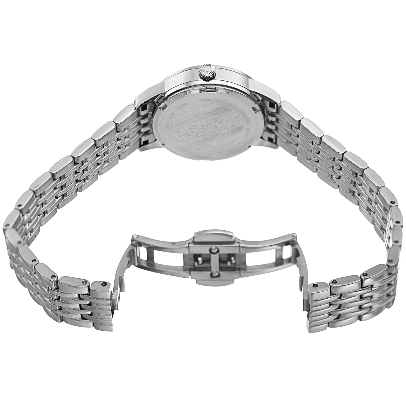 Women’s Burgi BUR146SS Embossed Horizontal Design Twelve Diamond Dial Date Watch