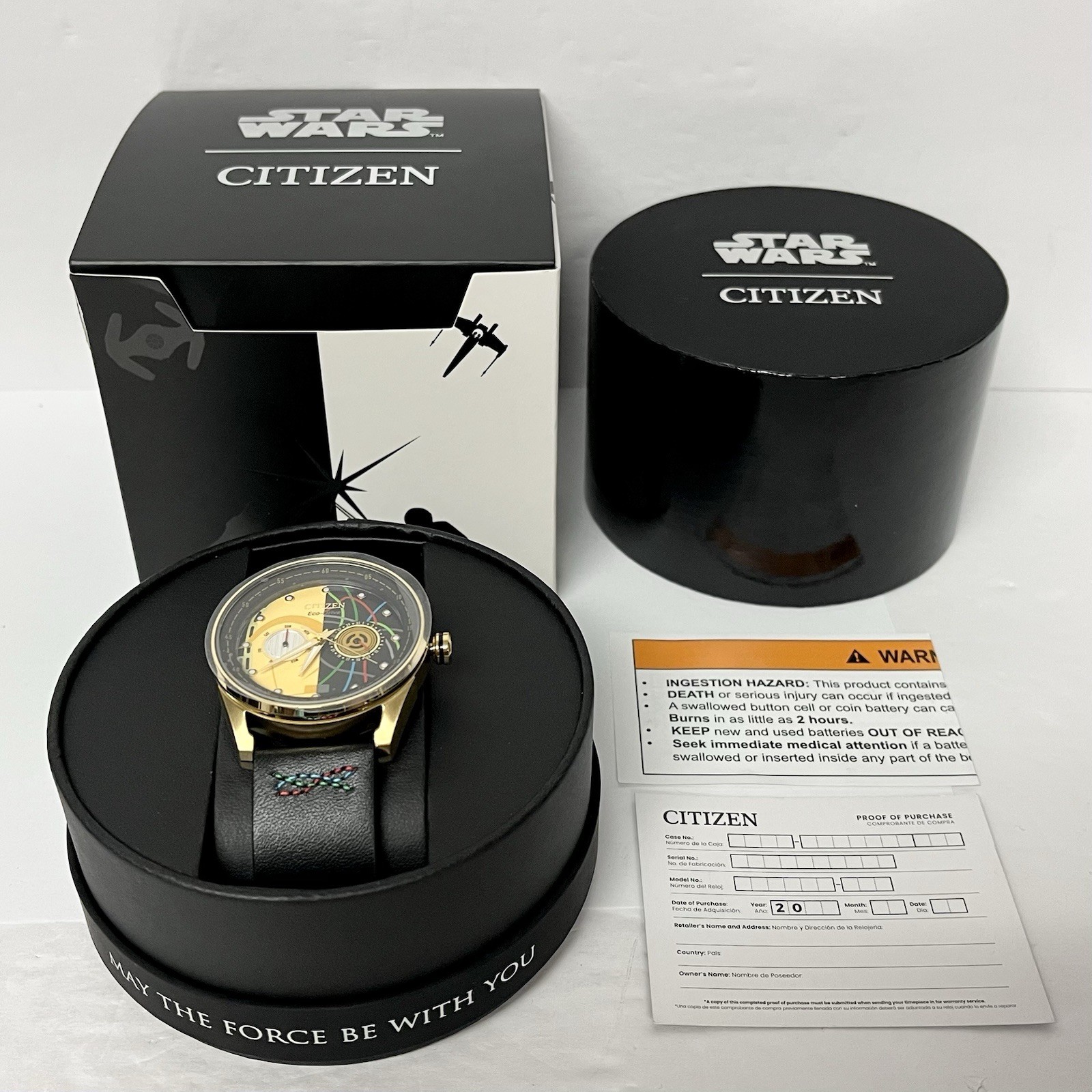 Citizen Men’s Star Wars C-3PO Rewired Eco-Drive Leather Watch BU4026-05W NEW