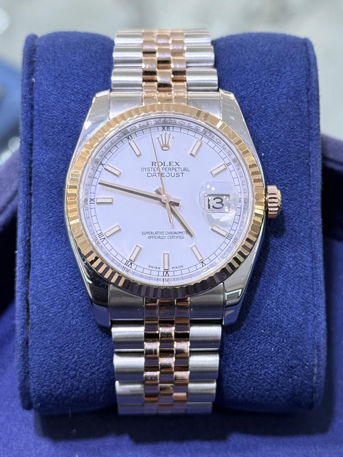 Rolex Datejust Steel & 18k Rose Gold White Dial 36mm Automatic Watch 116231