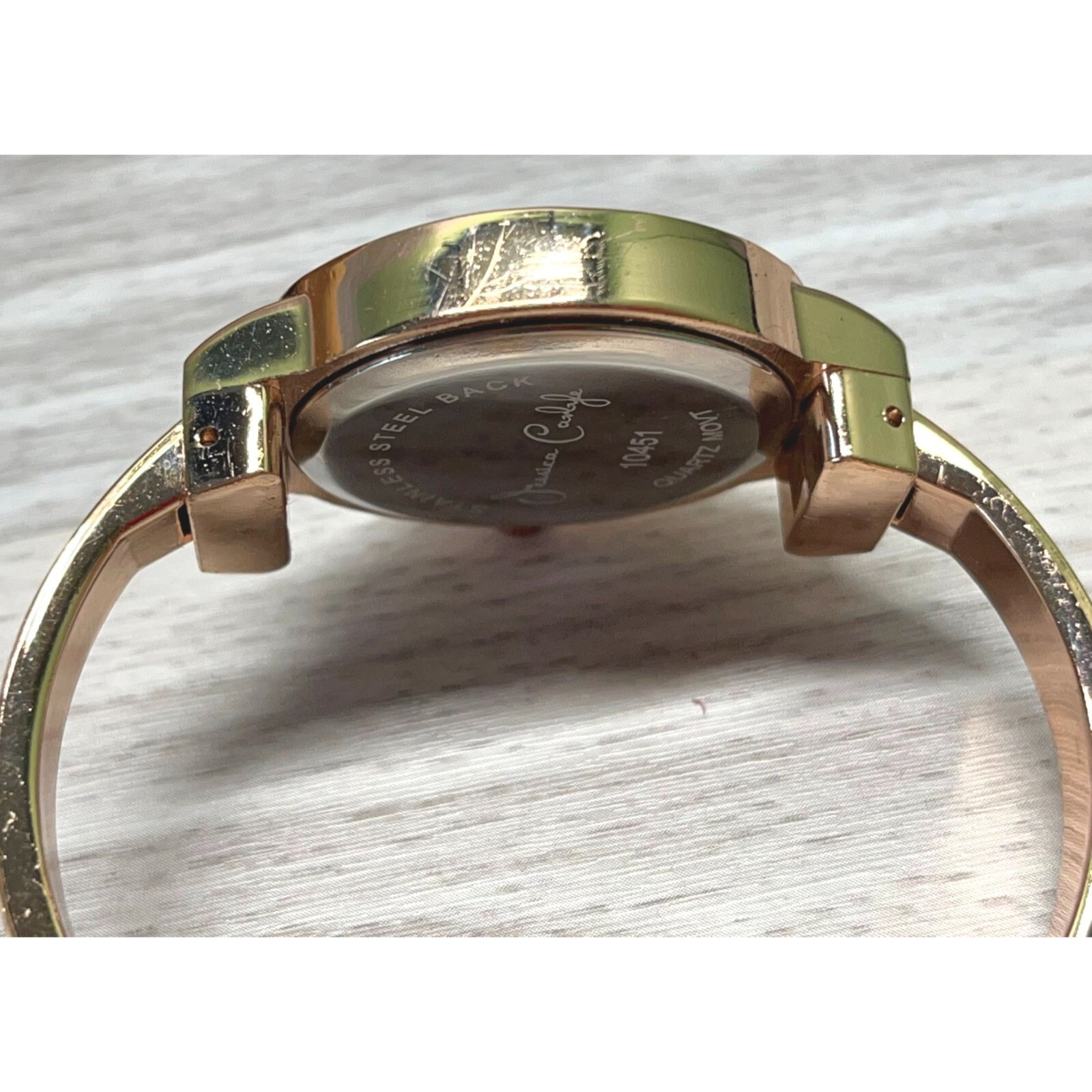 Jessica Carlyle Watch Cuff Bracelet Rose Gold Tone Quartz Rhinestones