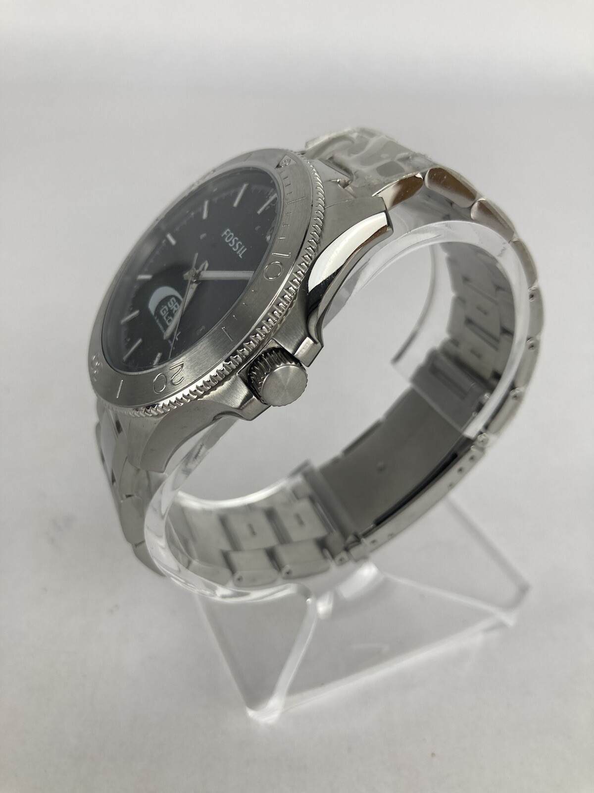 Fossil PR-5432 43mm Black Dial Rotating Bezel Date Watch w/Bracelet &New Battery